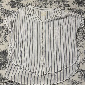 American Eagle Outfitters Navy and White Striped Shirt